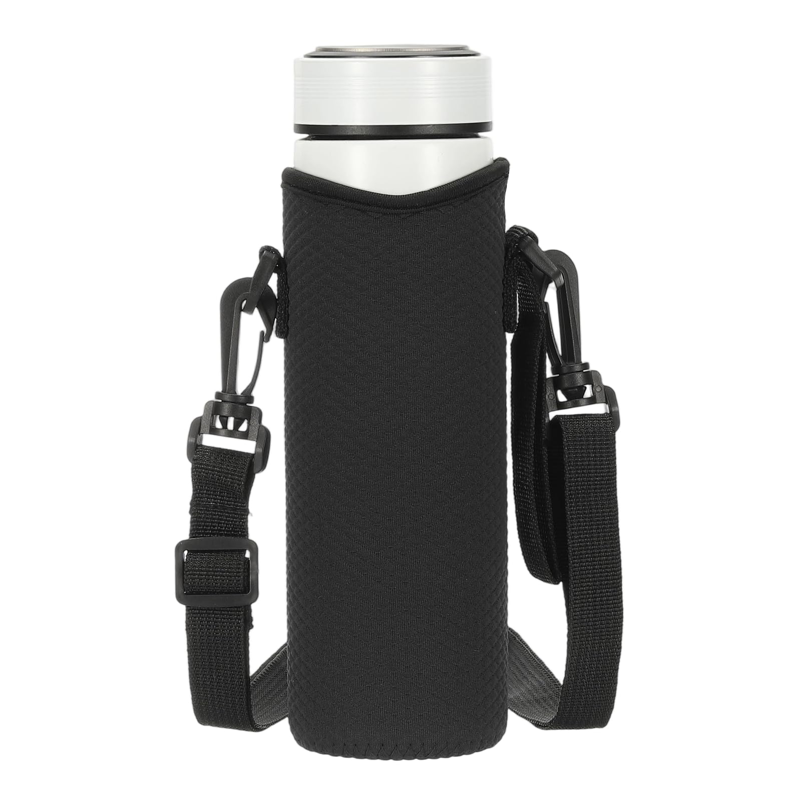 sourcing map Neoprene Water Bottle Sleeve with Strap, 40 oz Insulated Water Glass Bottle Carrier Bag Diamond Grid Collapsible Drink Bottle Sleeve Cover Holder with Handle, Black