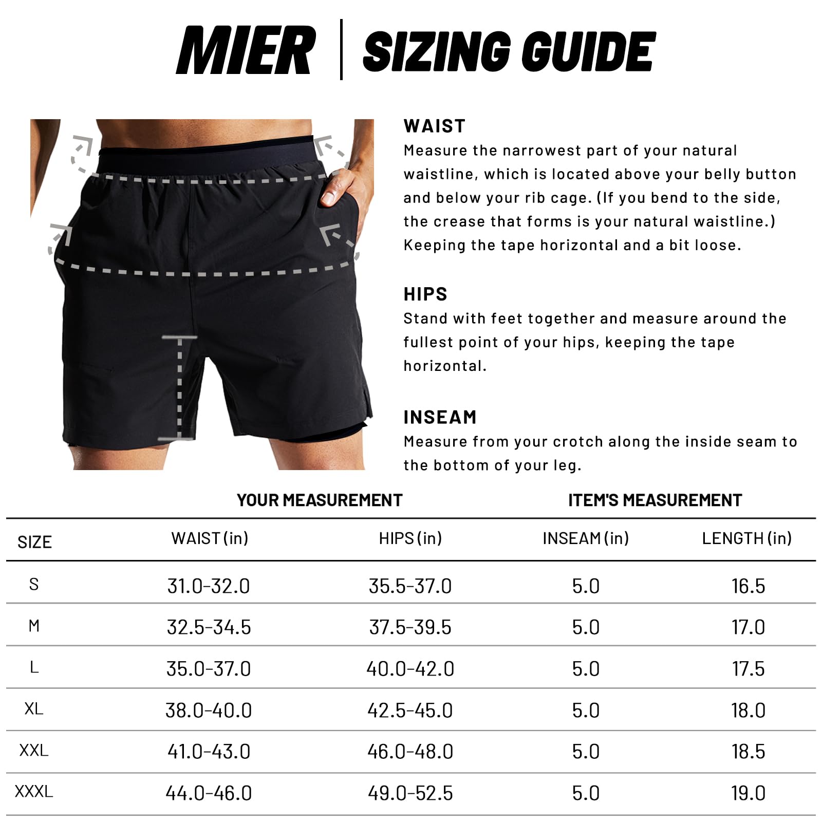 MIER Short de course 2 en 1 pour homme à séchage rapide 12,7 cm avec doublure de compression et poches, respirant