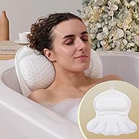 Binobella Luxury Bath Pillow for Tub: Extra Soft 4D Air Mesh, Head Neck Back Support, 6 Non-Slip Suction Cups, Quick-Dry Spa Accessory