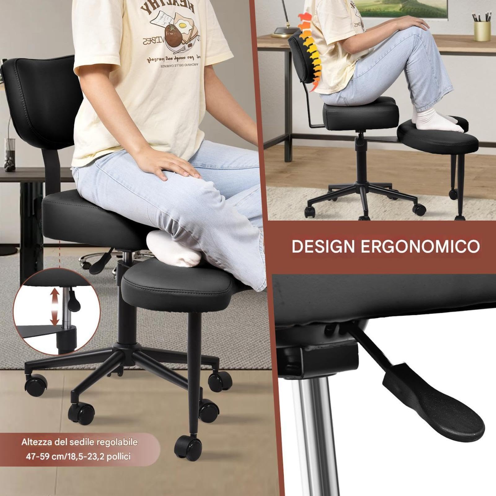 Sedia Da Meditazione, Sedia Da Ufficio Con Gambe Incrociate E Ruote, Regolabile In Altezza,Con Supporto Lombare,adatta A chis Lavora In Ufficio Per Lunghi Periodi, Adulti Attivi E Appassionati Di Yoga
