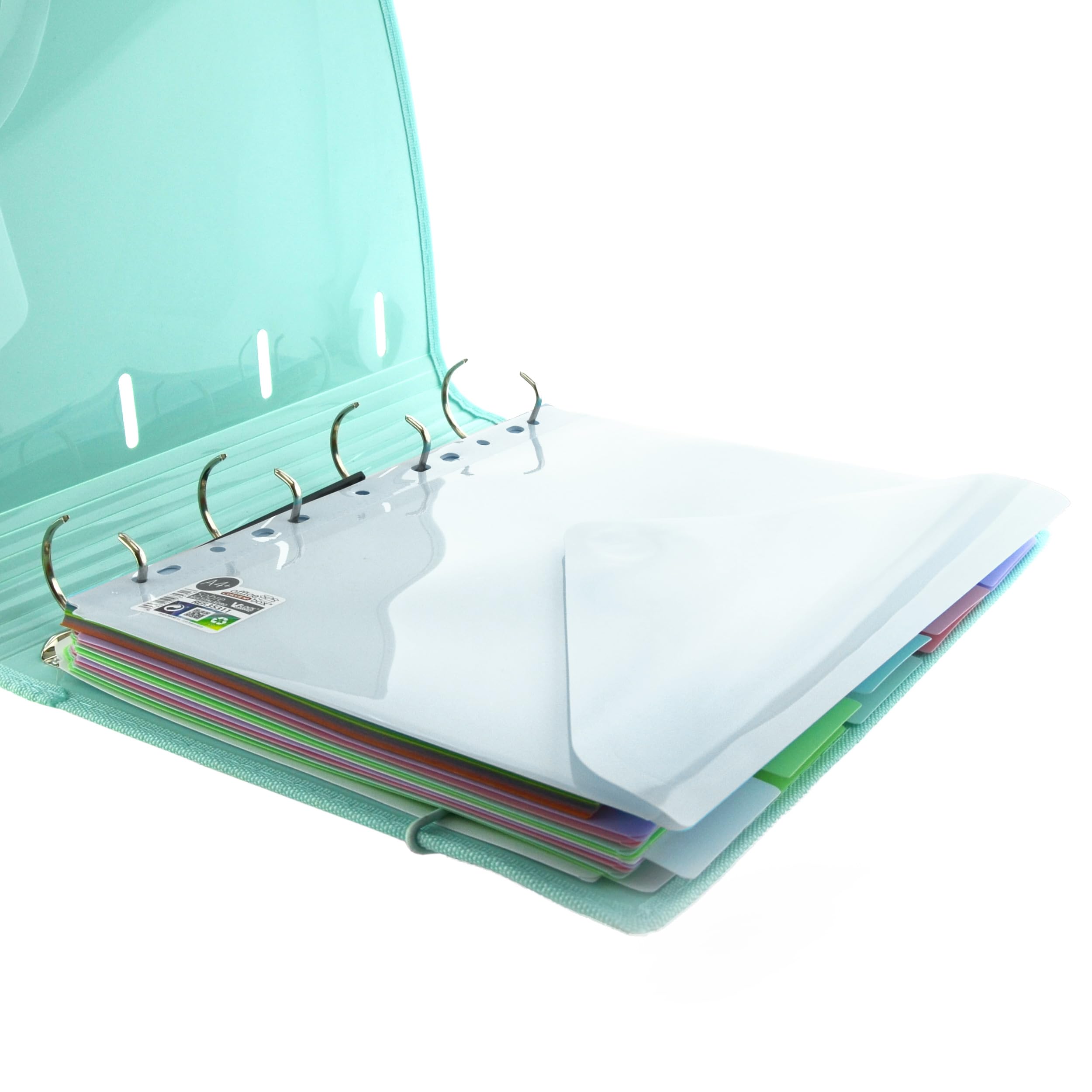 Pack de 12 Sobres con Cierre V-LOCK en Polipropileno, 100% ECO - Tamaño A4+ Para archivar en Carpetas de anillas con 12 Colores sólidos Colorline en acabado Soft Touch by Office Box.