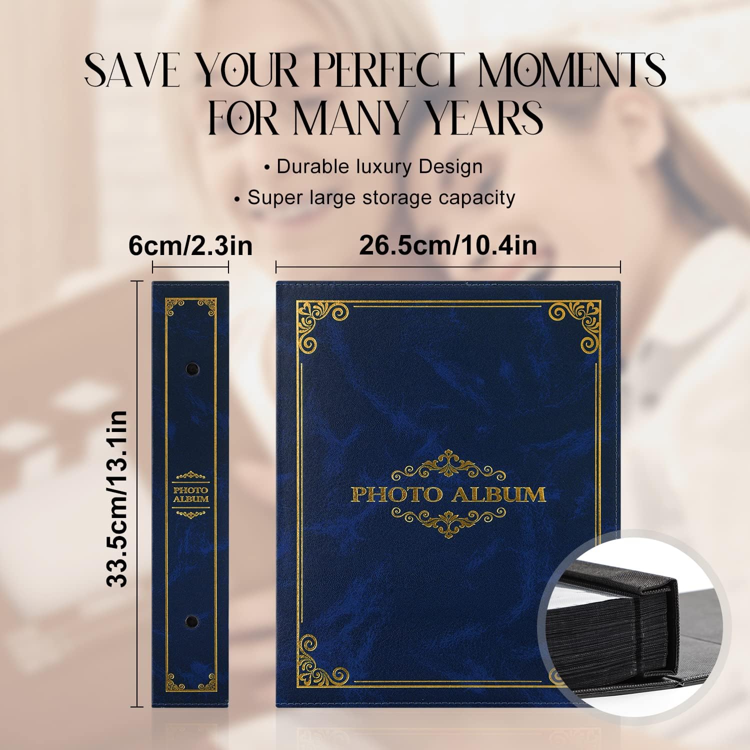 Lanpn Photo Album 6x4 Slip in, Traditional Classic 400 Pockets Photo Albums Holds Portrait Only 10x15cm Picture Blue - Image 3