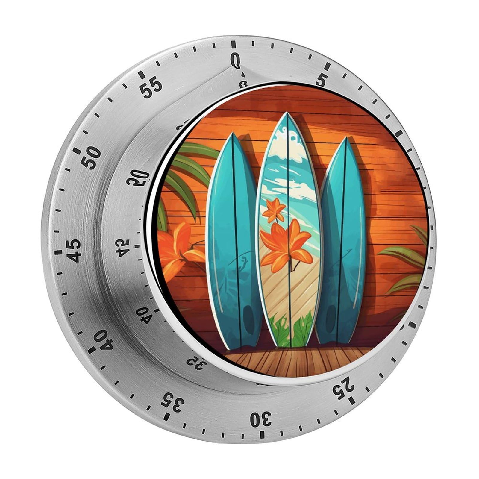 Surfboard on Wooden Timers Kitchen Chef Cooking Timers Portable Countdown Alarm Loud Countdown Clock Waterproof Stainless Steel Timer Compact 60-Minute Mechanical Timer Daily Use
