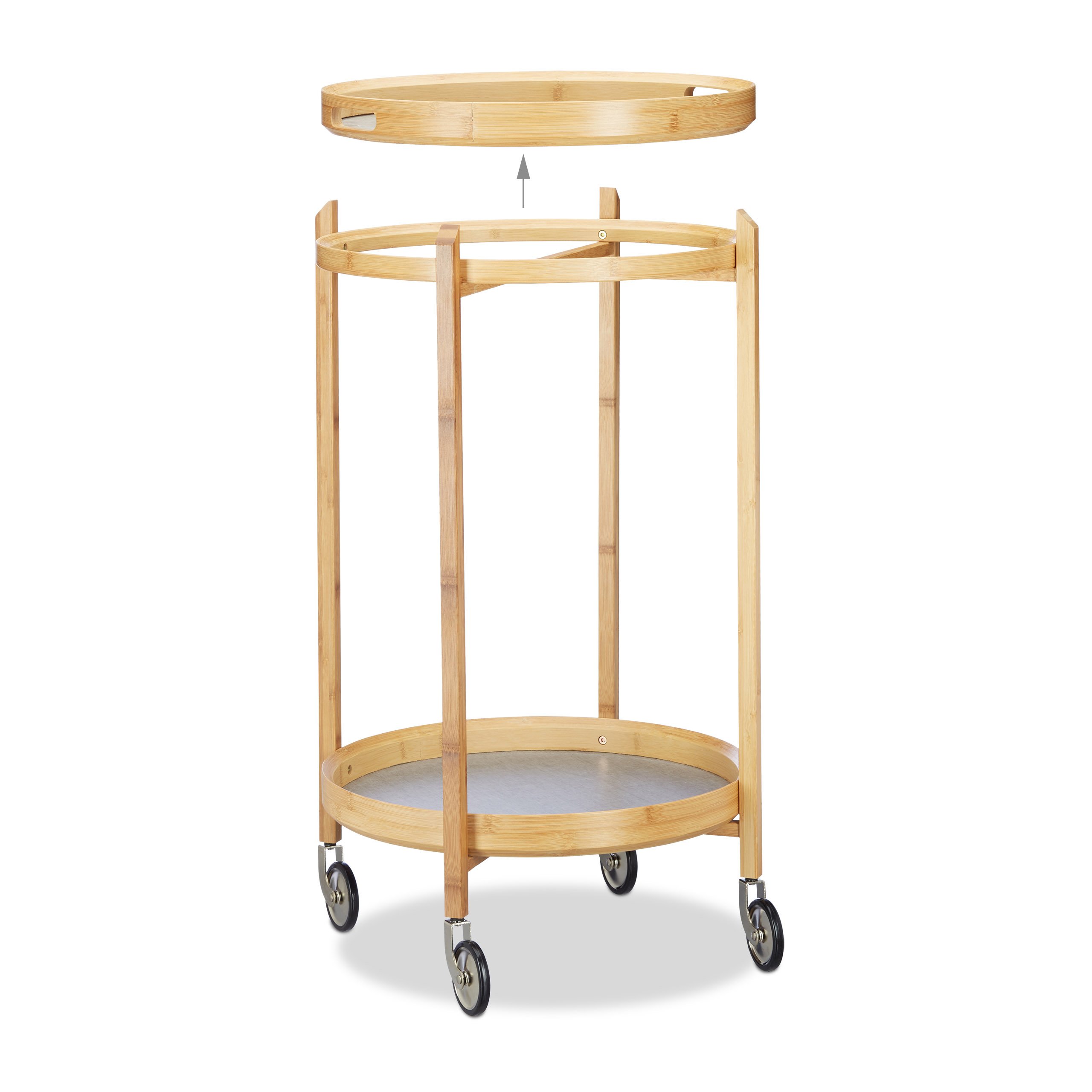 Relaxdays Carrito de Cocina Redondo para Servir, Bambú, Gris, 49x49x78.5 cm