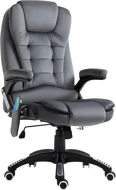 Vinsetto Massage Office Chair Recliner Ergonomic Gaming Heated Home Office Padded Velvet-Feel Fabric & Swivel Base Grey