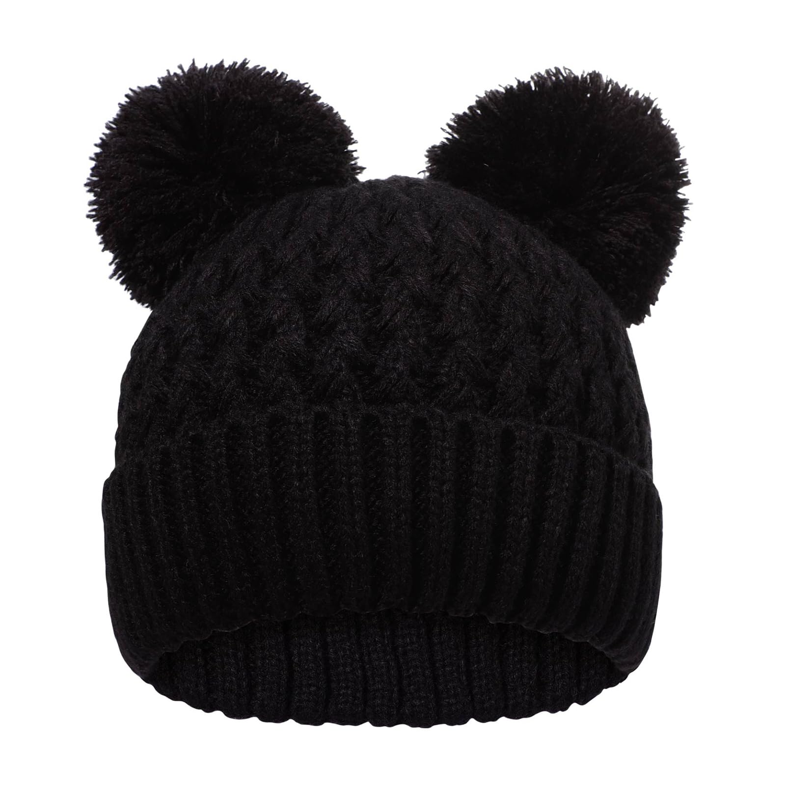 Kids Winter Hat Warm Knitted Beanies with Double Pom Pom Thick Ski Cap for Boys Girls 7-12 Years
