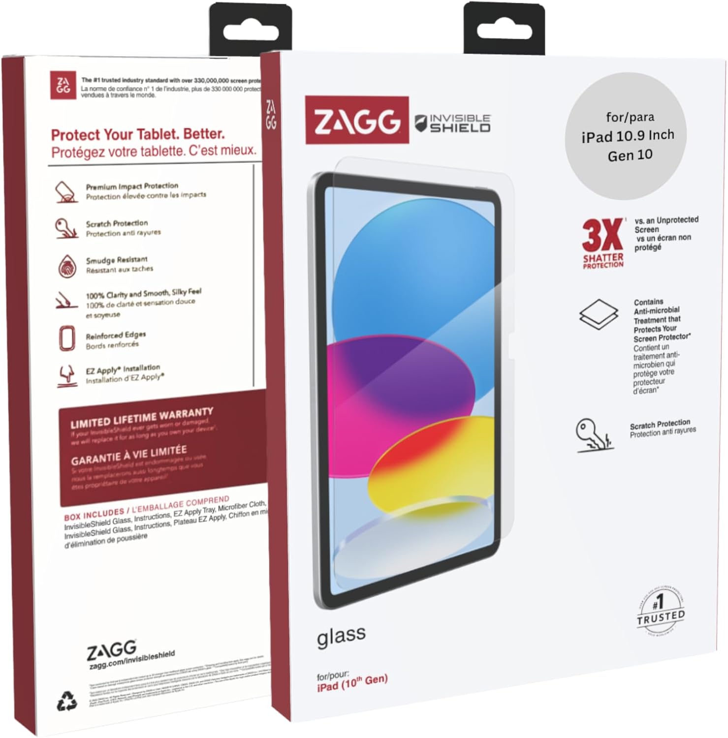 ZAGG InvisibleShield Glass Screen Protector for iPad A16 2025 11th/10th Generation 2022 10.9 Inch - 3X Stronger Tempered Glass, Impact & Scratch Protection, Anti-Fingerprint, Easy Install, Clear