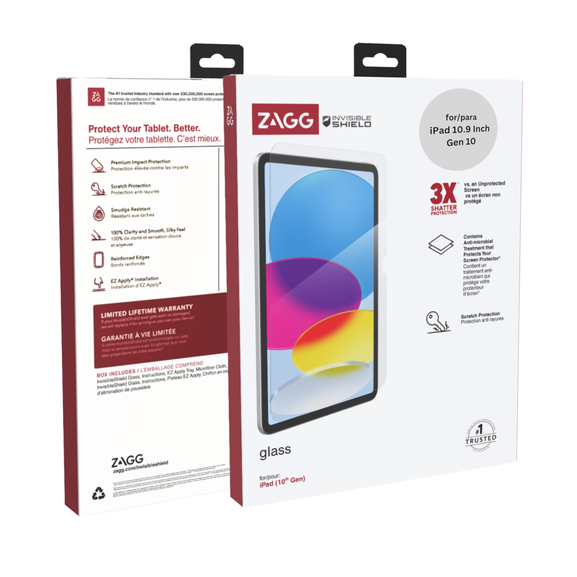 ZAGG InvisibleShield - Pellicola protettiva in vetro temperato per iPad A16 2025 11a/10a generazione 2022 da 10,9 pollici, 3 volte più resistente, protezione da urti e graffi, anti-impronte, facile da