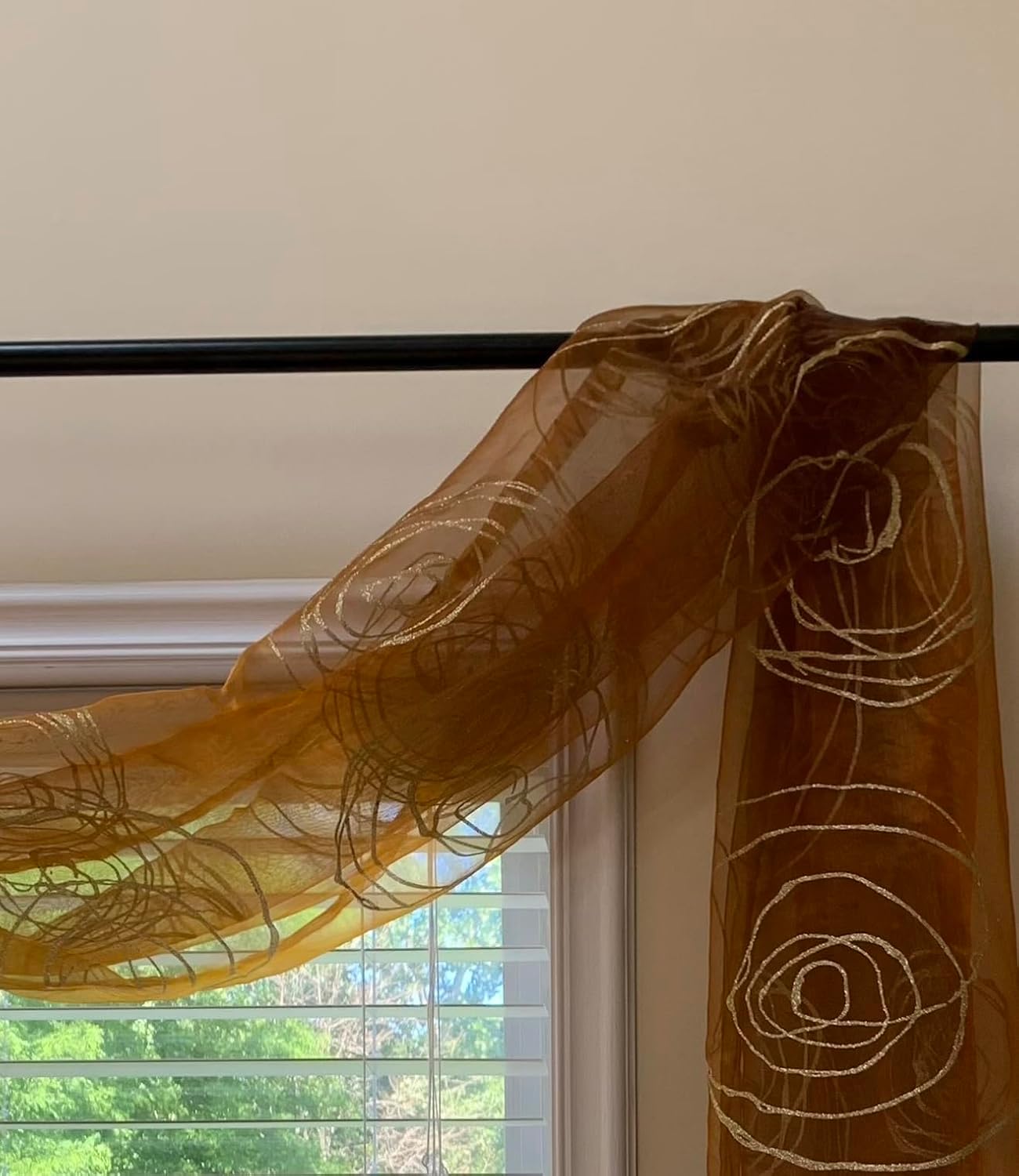 Window Goemetry Voile Scarf Valance Curtain Window Scarf Valance (Brown/Gold Geo 216L X 50W)