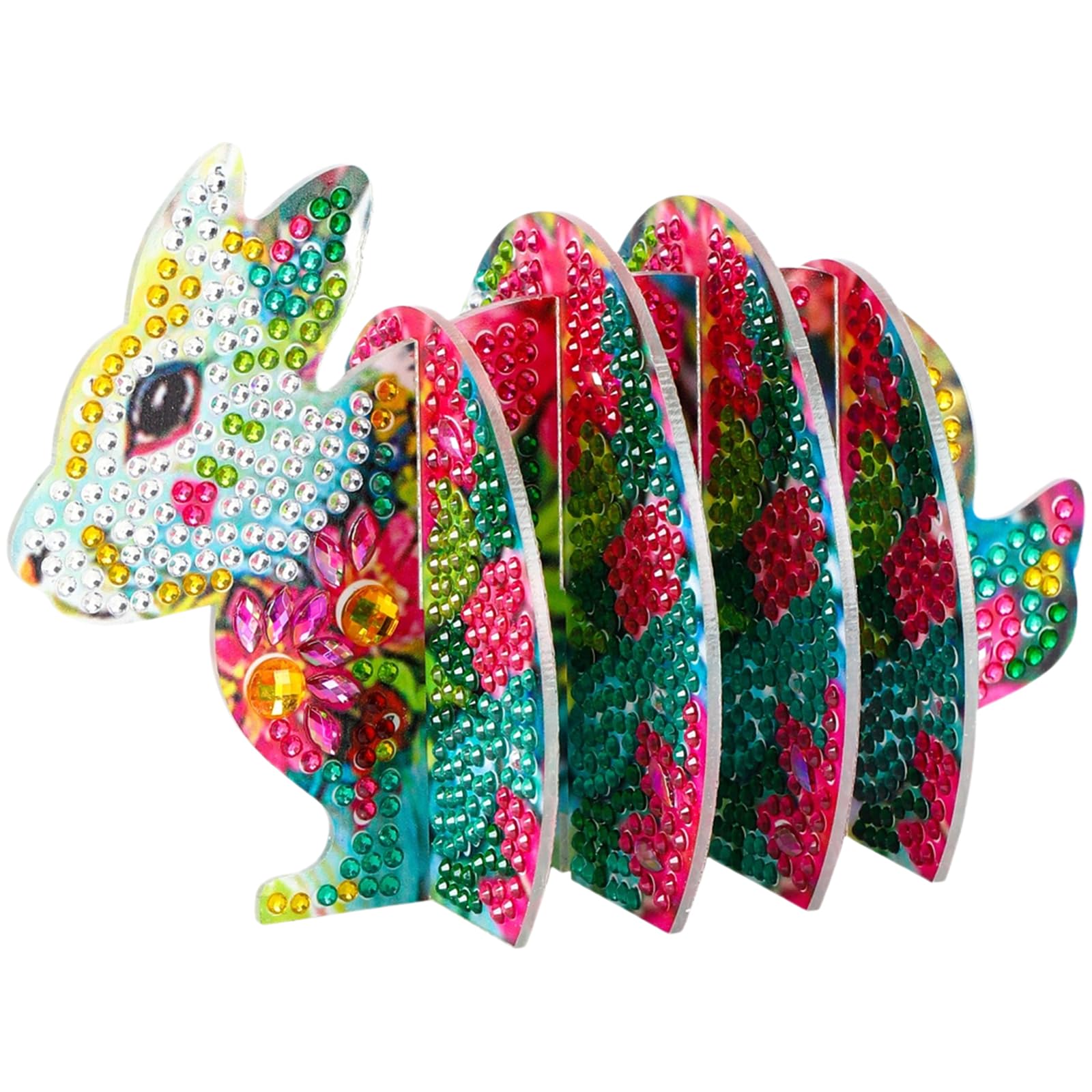 5pcs 5D DIY Diamond Art Painting Coaster Set with Holder, DIY Animal Diamond Crafts Coasters for Adults, Handmade Home Desk Decor & Practical Gift for Adults Beginners(Rabbit)