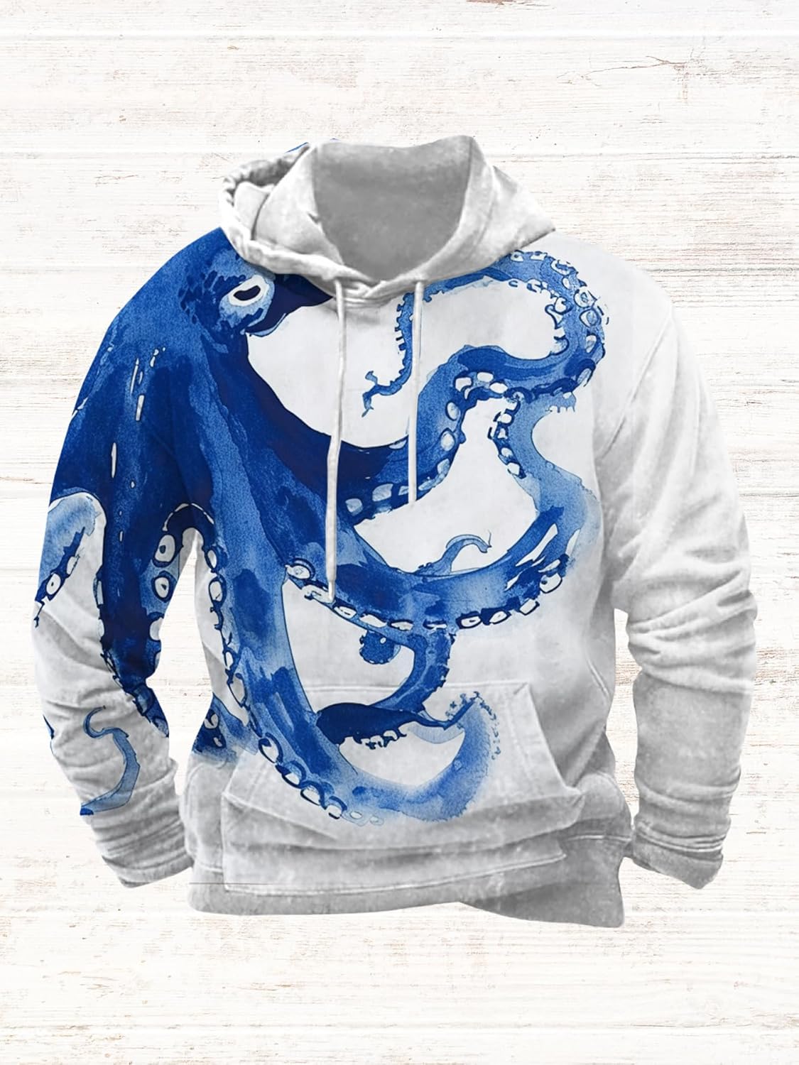 Mens Animal Print Graphic Hoodies Casual Long Sleeve Japanese Art Style Hooded Sweatshirt Lightweight Pullover Tops - Image 2