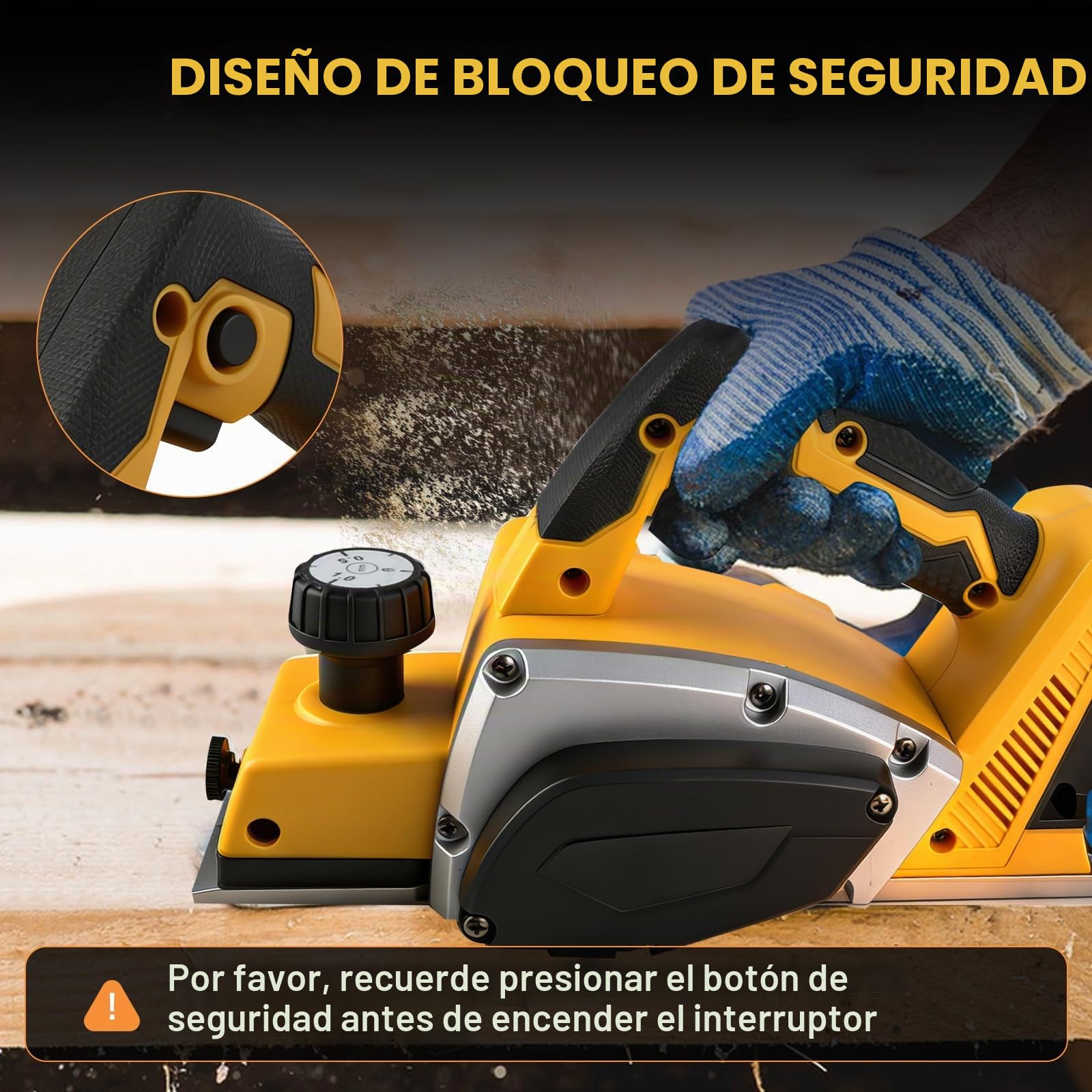 Cepillo de mano inalámbrico para baterías Dewalt de 18 V y 20 V, 15000 rpm sin escobillas, con ancho de corte de 82 mm, profundidad ajustable de 0-2 mm y bloqueo de seguridad para madera (solo