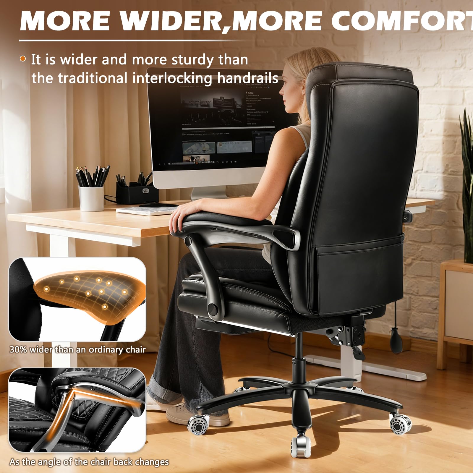 700lbs Reclining Big and Tall Office Chair with Foot Rest Ergonomic Heavy Duty Executive Office Desk Chair with — view 7