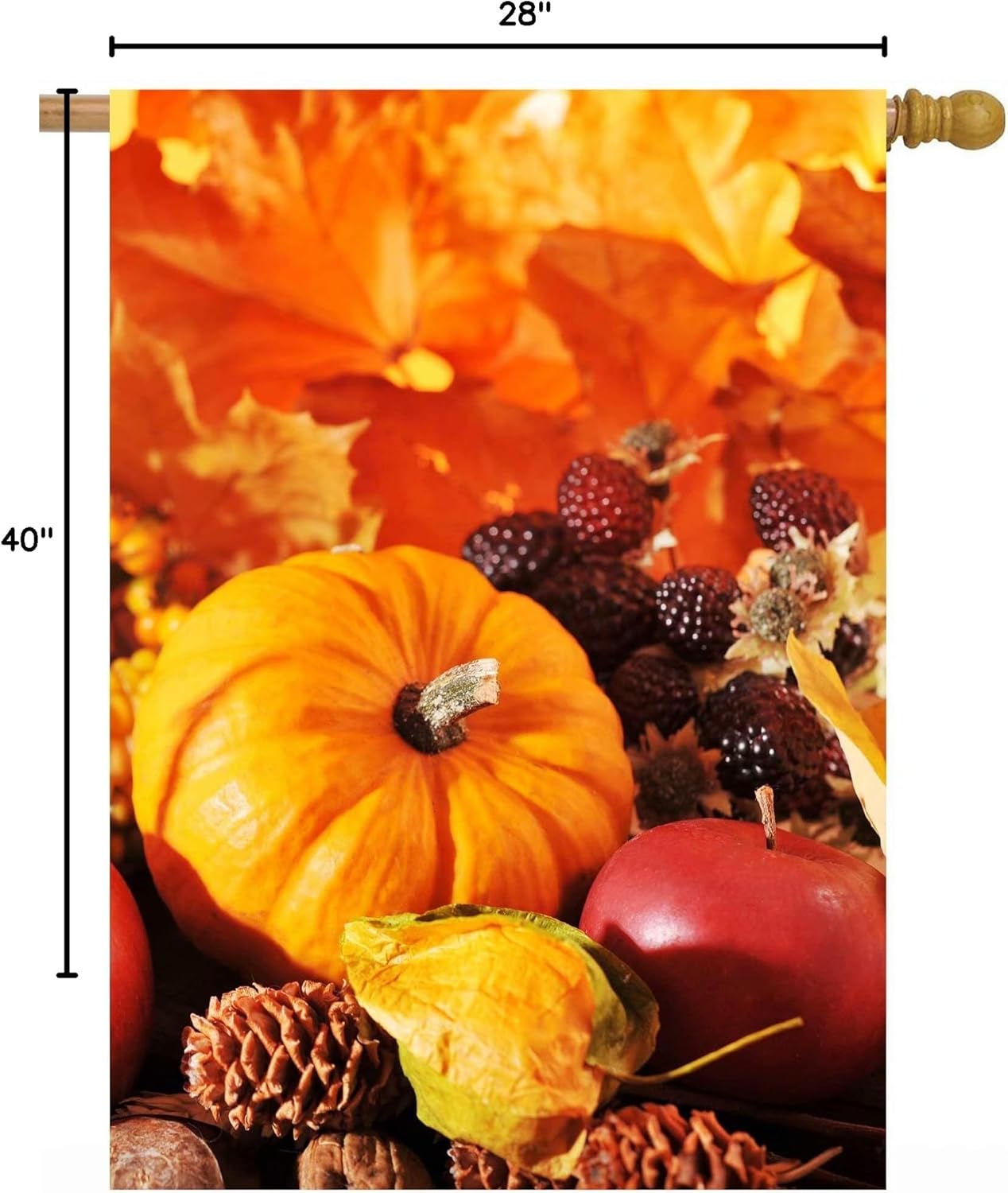 Thanksgiving Autumn Fall Harvest Pumpkin Apples Nuts Berries Leaves House Flag 28 x 40 Inch, Double Sided Large Garden Yard Welcome Flags Banners for Home Lawn Patio Outdoor Decor