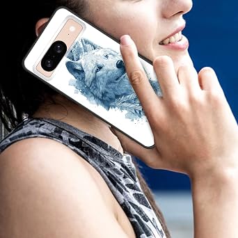 for Pixel 8a Case,Slim Shockproof TPU Soft Rubber Silicone Cover Phone Case for Google Pixel 8a,Blue Watercolor Wolf