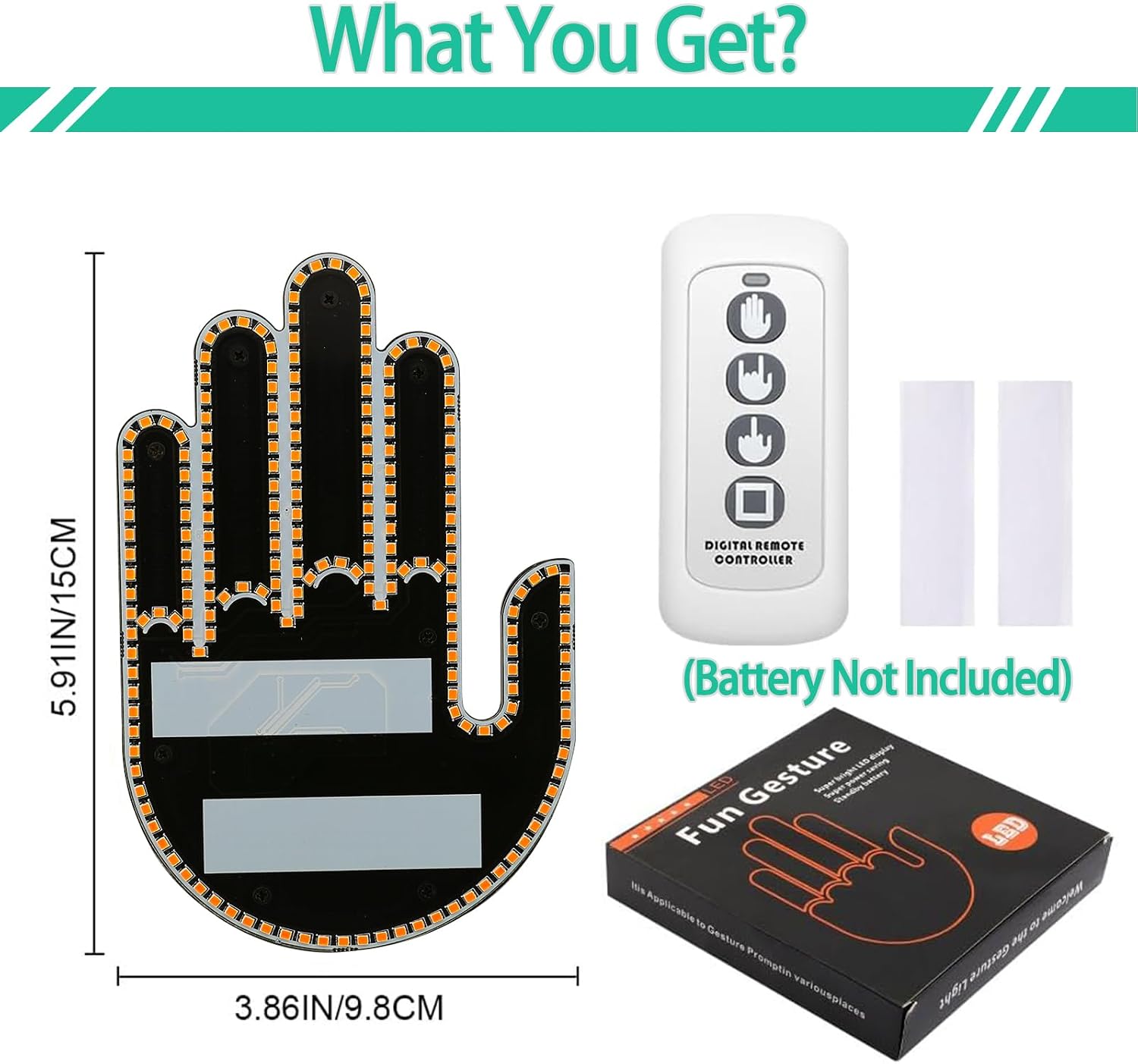 Middle Finger Car Light with Remote Finger Flicker Hand 3-Gesture Road Rage LED Sign Flip Off Finger Funny Gifts Cool Gadgets for Car Window, JMY-LED-3G-7C