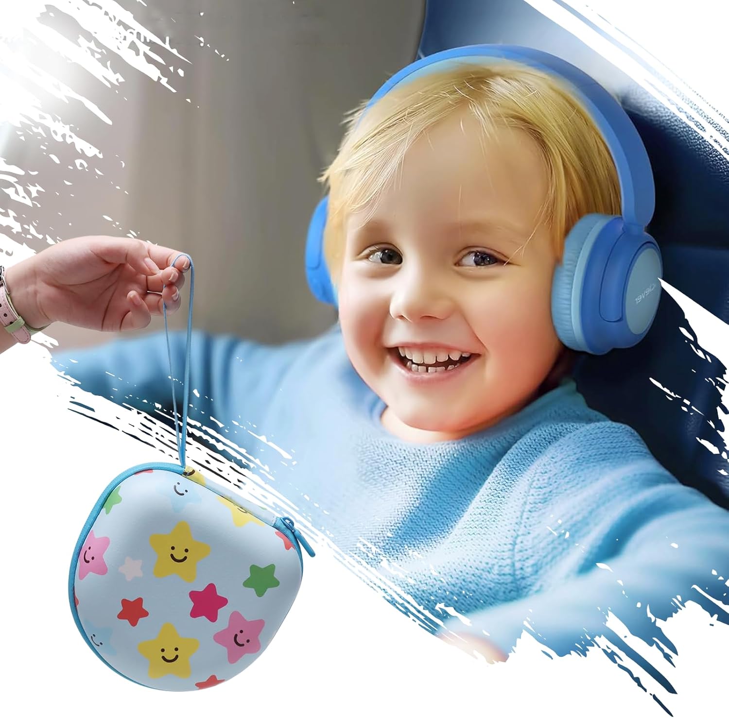 Kids Headphones Case Compatible with iClever HS19 / BTH12 / Candy Bila/MIDOLA MD-B01 / noot Products/EarFun/IMYB Foldable Kid Headphone(Blue Star) - Case Only - Image 6