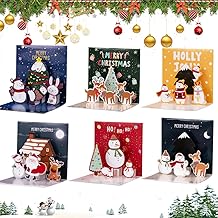 3D Christmas Cards, 6 Pieces Pop Up Christmas Cards, Christmas Postcards with Envelopes, Christmas Cards, Greeting Card Christmas for Children Friends Family Congratulations Christmas