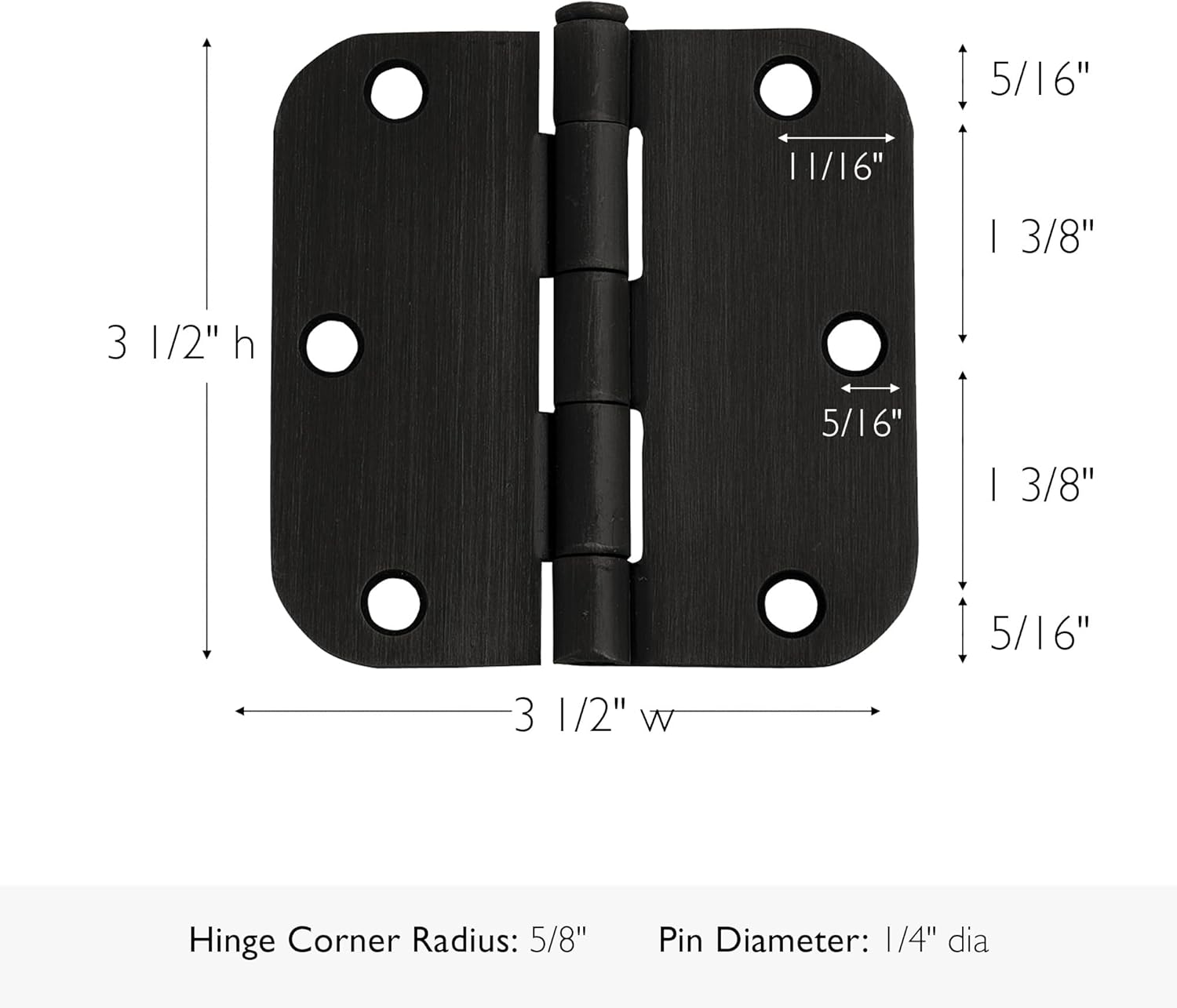 Design House Door Hinge, 3.5 in x 3.5 in, 5/8 in Radius, Interior, Rounded Steel, Removable Pin, Pre-Lubricated, Easy to Install, Oil Rubbed Bronze Finish, 9 Pack, 191114