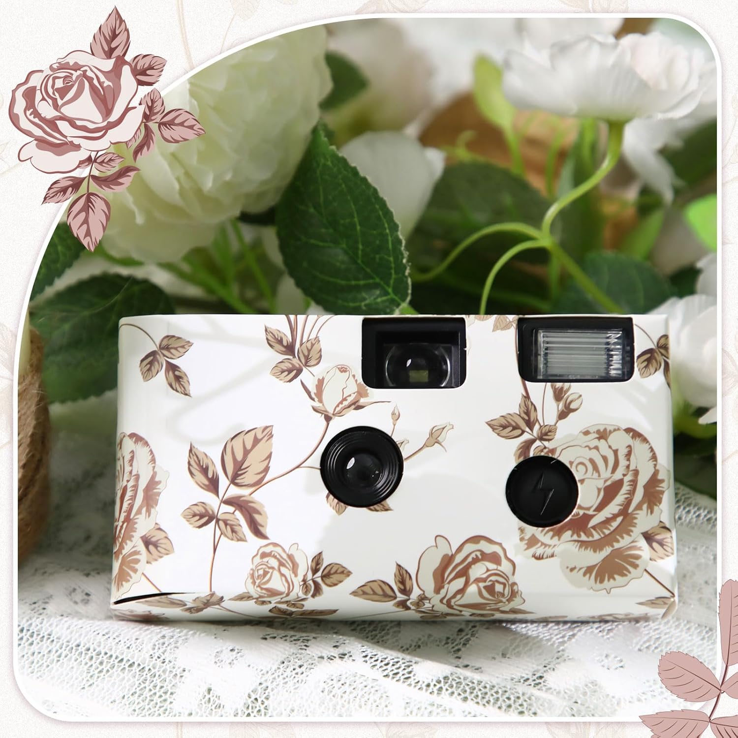 Kanayu 10 Pack Bulk Disposable Camera for Wedding, 35mm Single Use it with Flash Disposable Cameras One Time Photo Tool for Wedding Anniversary Travel Camp Party Supplies (Gold Rose)