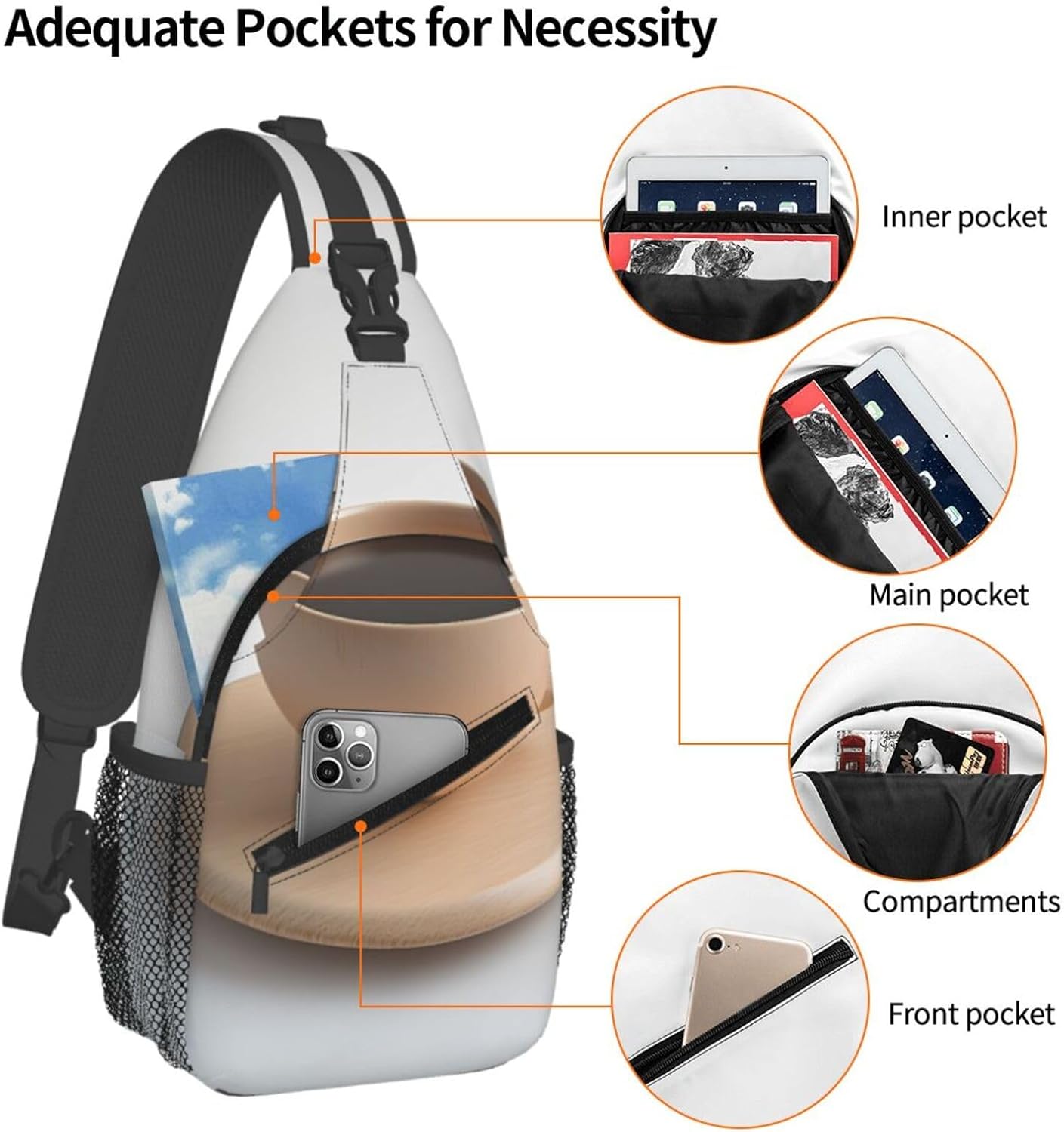Men's Coffee cup on table Print Crossbody Sling Bag - Casual Shoulder Backpack with Adjustable Strap for Running, Hiking & Daily Commutes