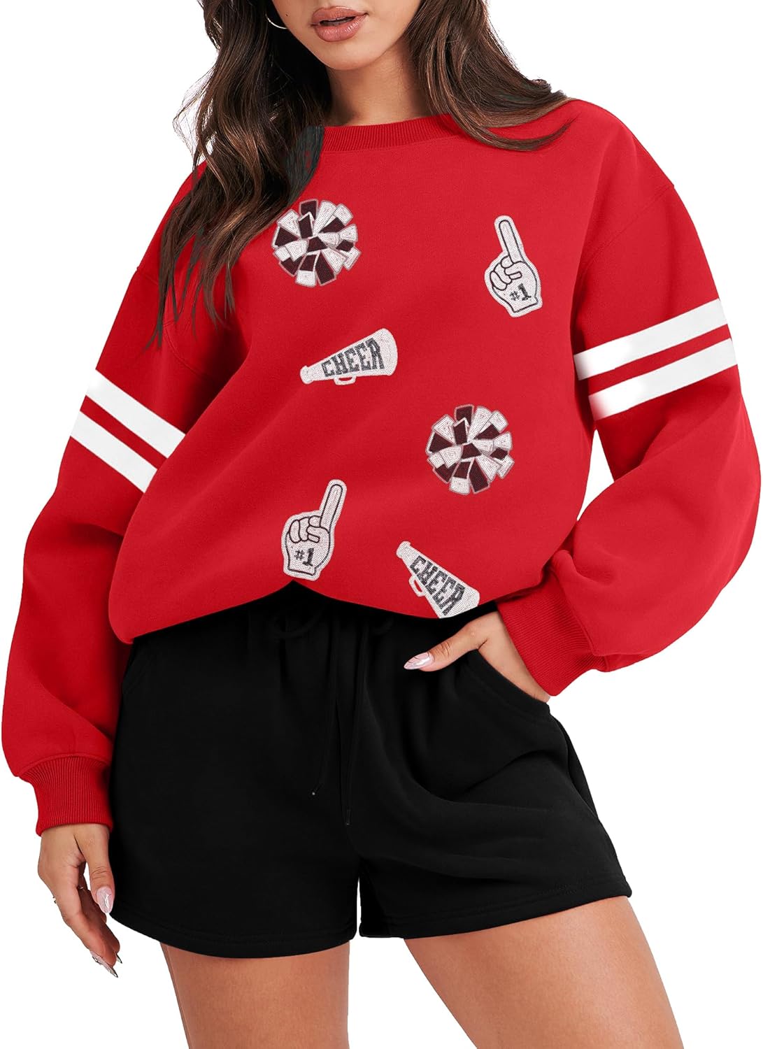 MNLYBABY Football Sweatshirts Football Mom Shirt: Women Oversized Game Day Shirt Fans Cheer Pullover Sunday Funday Tops