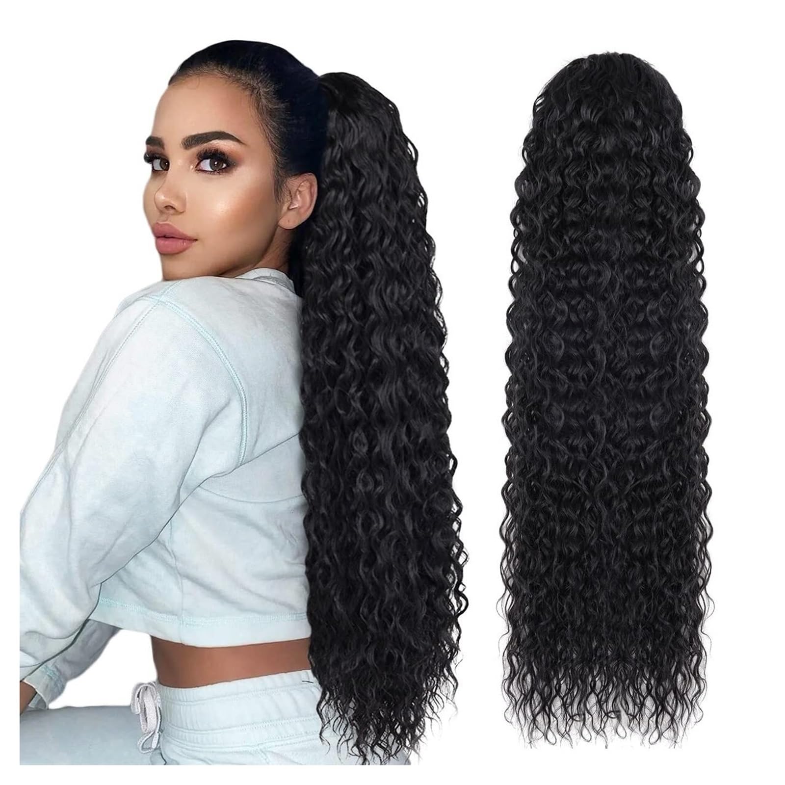 Naturalny Włosy doczepiane Deep Water Wave z sznurkiem do kucyka, brazylijskie włosy Remy, ludzkie włosy, kucyk Idealny wygląd(10inches)