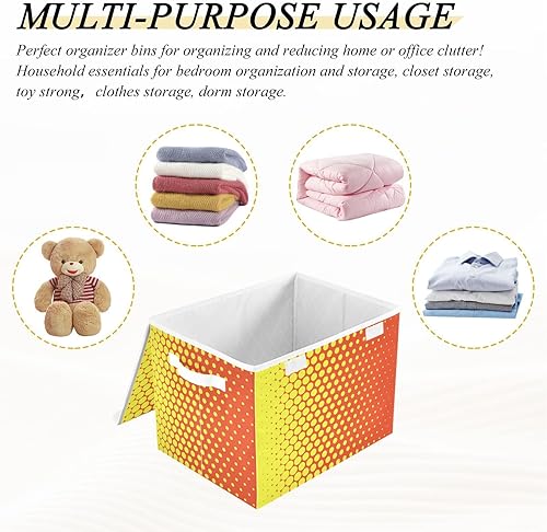 Miniatura 7 de GAIGEO Contenedores de almacenamiento de tela de lunares rojos amarillos con tapa, contenedores de almacenamiento apilables para armario,