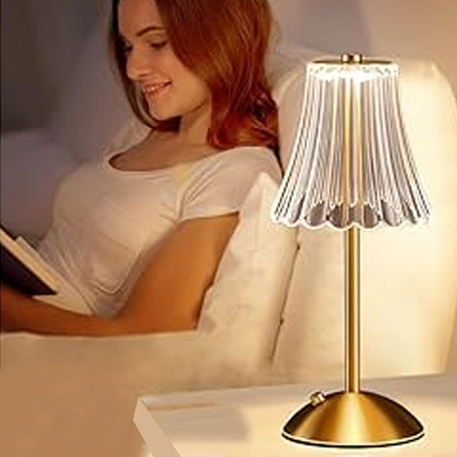 Dpofirs Dimmable Bedside LED Touch Lamp with 3 Colors, Vintage Desk Lamp, Portable Rechargeable Cordless Light for Bedroom Living Room