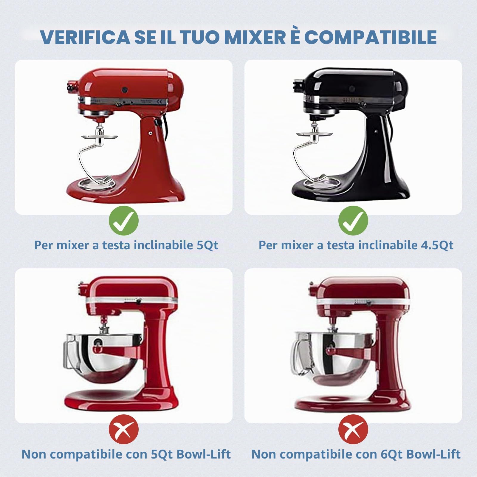 COFUN Gancio per impasto in acciaio inox per KitchenAid, si adatta all'impastatrice a colonna con testa inclinabile per KitchenAid 4,5-5Qt, sostituisce gli accessori per Kitchen Aid