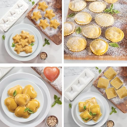 Vista 24 de Moldes para ravioles gigantes, redondos de 2.5 pulgadas, para hacer pasta rellena casera, bandeja de 2 piezas y prensa para hacer 3 raviolis 6