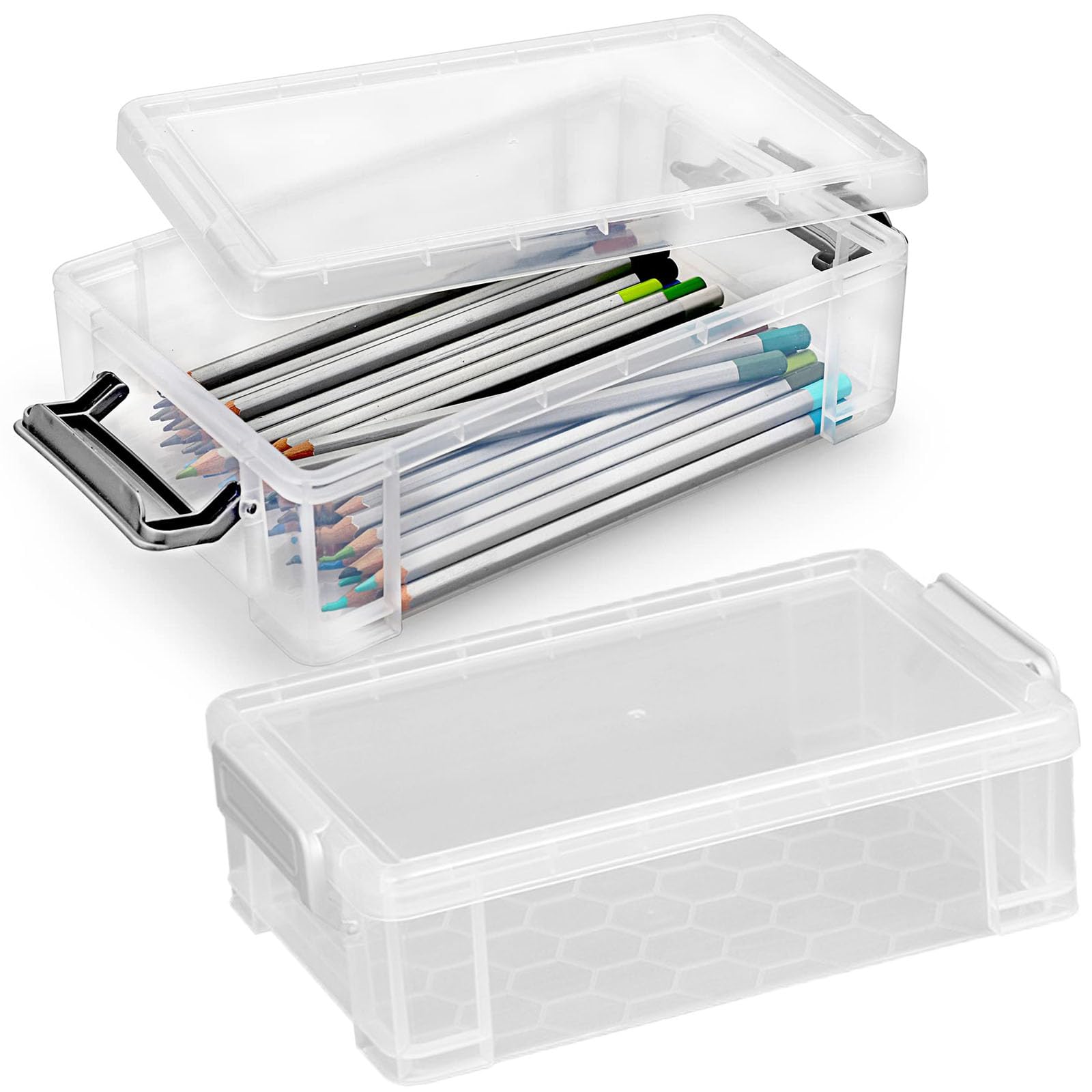4 plastikowe pudełka na ołówki, nakładające się pudełko na ołówki, plastikowe etui na biurko, przezroczyste pudełka na ołówki, do biura, domowego przechowywania ołówków