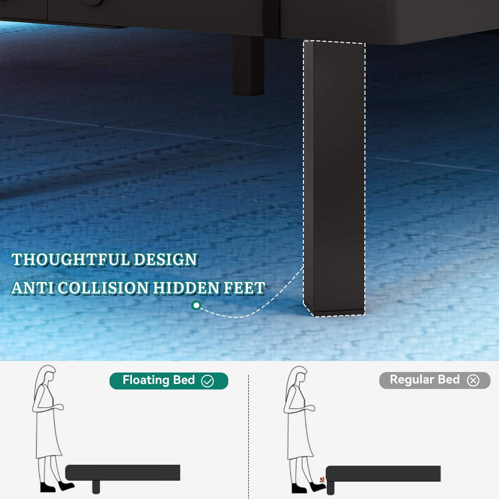 YITAHOME Lit LED avec Station de Charge USB-C - Tête de lit sans Matelas - 120 x 200 cm