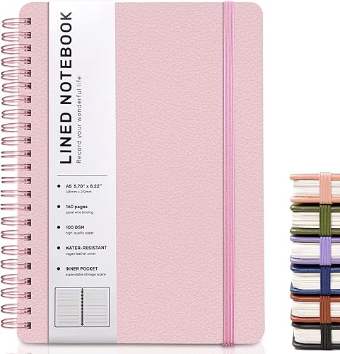 Miniatura 8 de ABERLLS Cuaderno de diario en espiral forrado rosa con 160 páginas, 8 x 5.7 pulgadas, cuaderno en espiral A5, cuadernos de diario para trabajo,