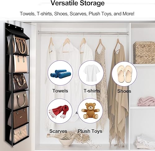 Miniatura 5 de Lirex Organizador para colgar sobre la puerta, organizador colgante de 6 bolsillos con cremallera, colgador de ropa para bufandas, sombreros,