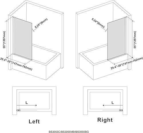 Miniatura 6 de Frameless Tub Shower Door, Clear Tempered Glass Bathroom Shower Door 30" W*55" H, Hinged Foldable Bathtub Screen with Brushed Gold Wall Profile