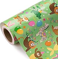 Vista 1 de WRAPAHOLIC Rollo de papel de regalo de animales para niños, mini rollo, 17 pulgadas x 33 pies, diseño de cumpleaños de animales de bebé, perfecto
