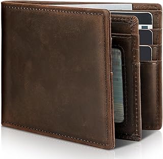 Artpaxy Mens Wallet Genuine Leather Bifold RFID Blocking Wallet for Men with 1 ID Window 13 Card Holders 2 cash pockets 1 Gift Box