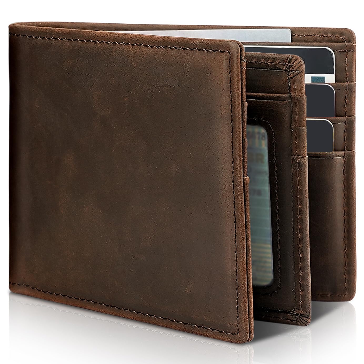 Artpaxy Mens Wallet Genuine Leather Bifold RFID Blocking Wallet for Men with 1 ID Window 13 Card Holders
