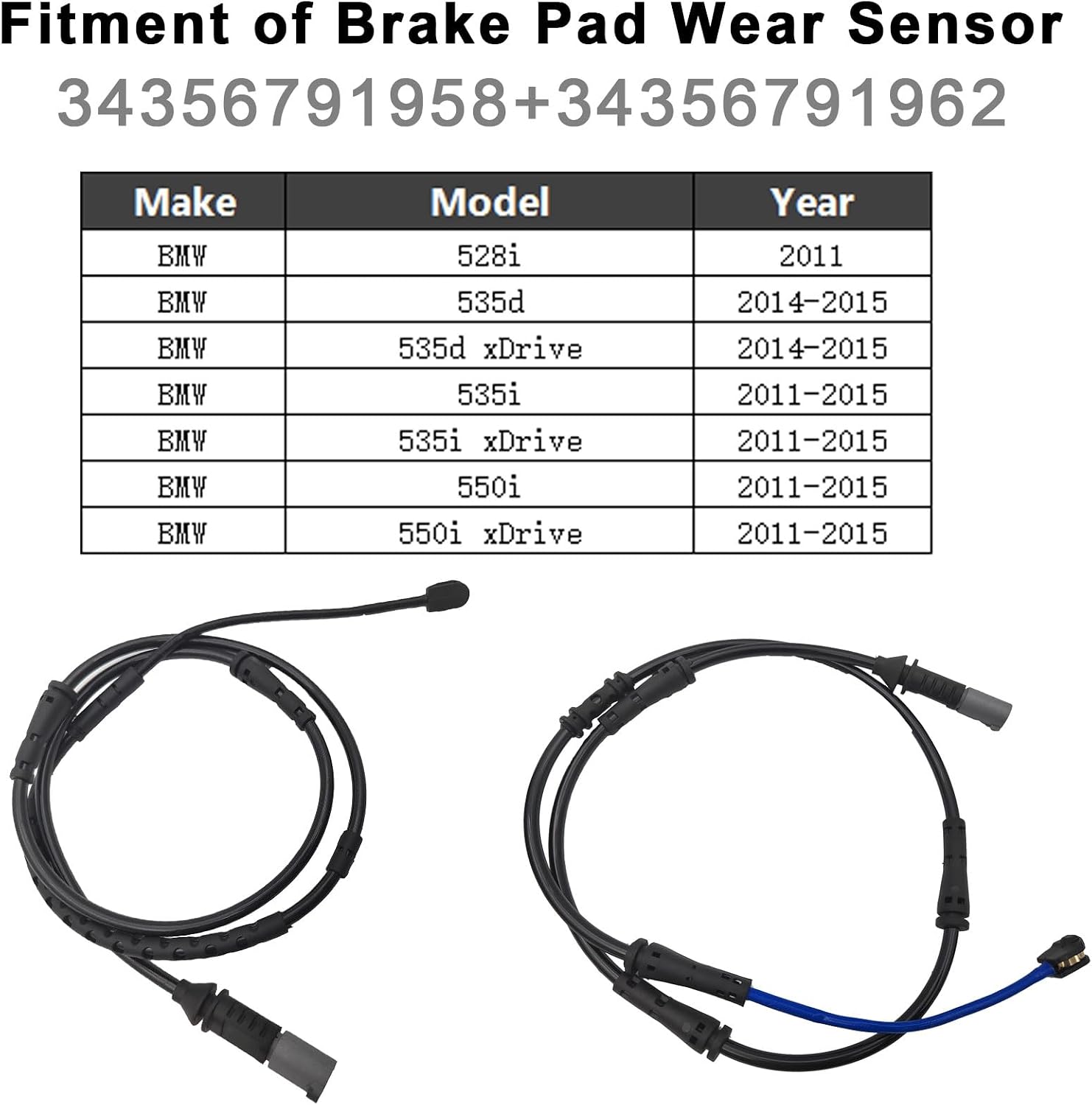 Front and Rear Brake Pad Wear Sensor 34356791958, 34356791962 for BMW 528I BMW 535D 535I 550I 2011-2015