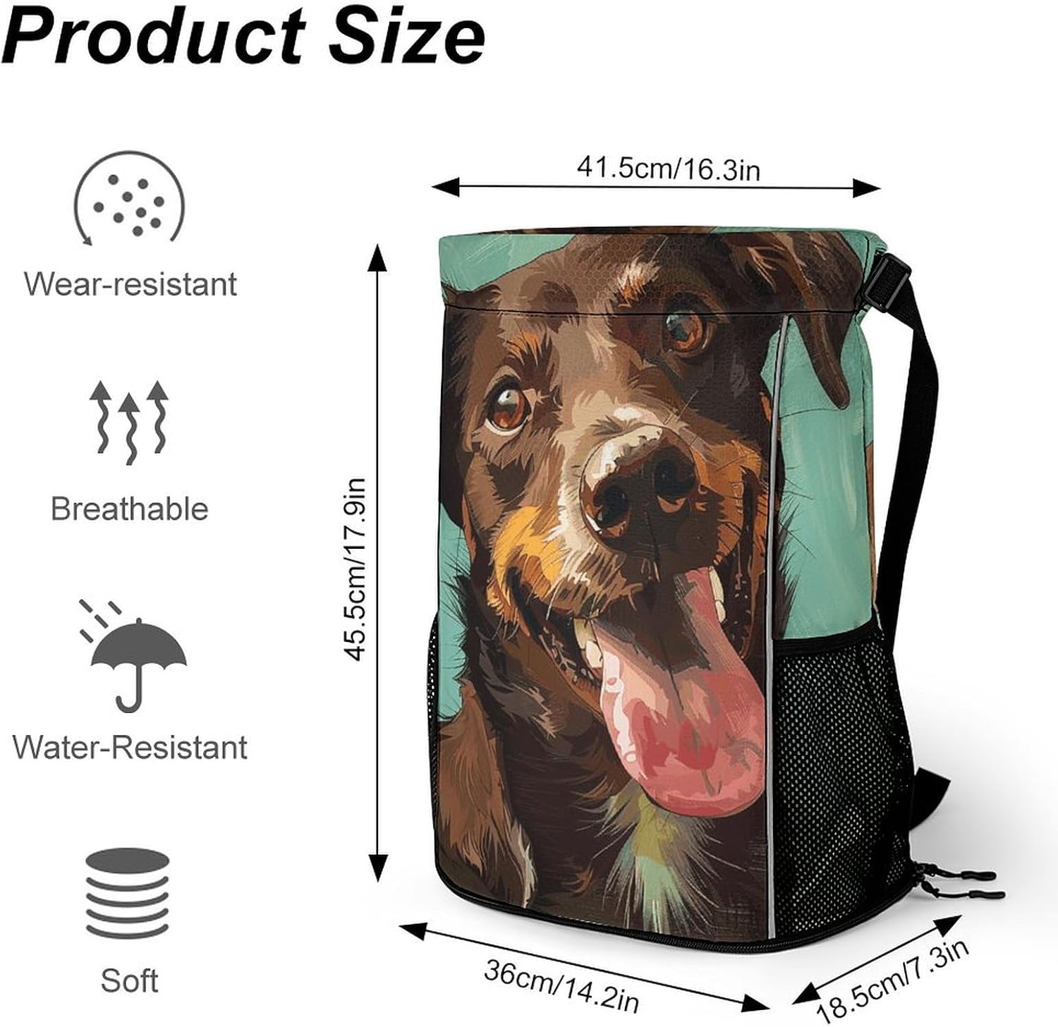 Drawstring Backpack Gym Drawstring Bag for Men Dog Smiling Picture Draw String Bags Gym Bag Cinch Bag