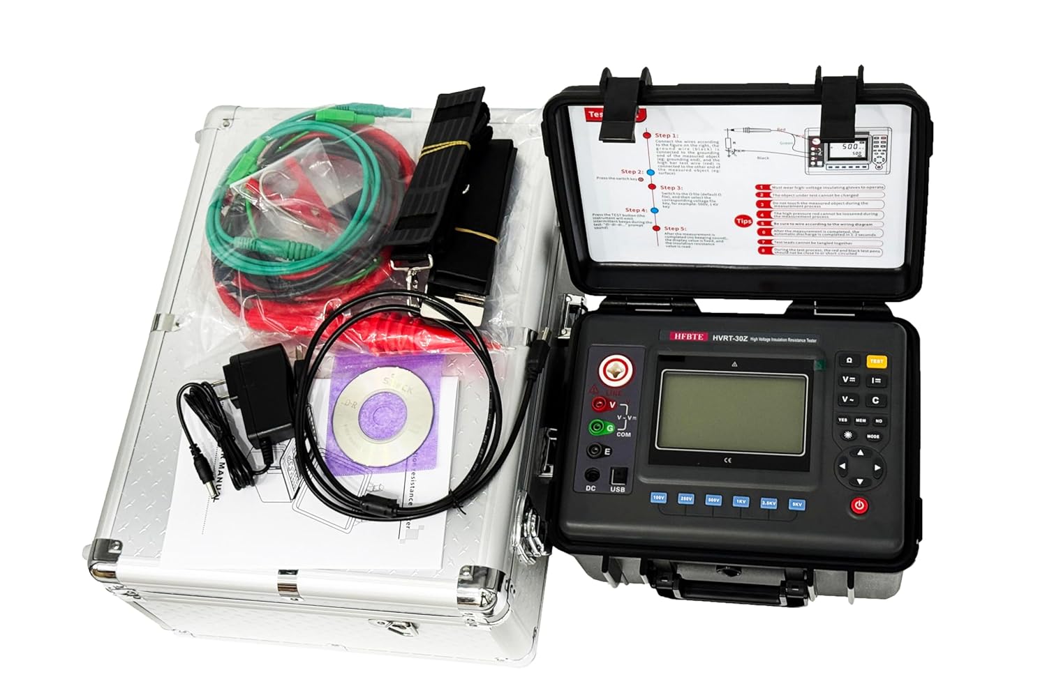 5KV Insulation Resistance Meter Tester HV Insulation Resistance Tester with 6 Voltage Levels Insulation Resistance Range 0.01MΩ-10TΩ Resolution 0.01MΩ DC Current 0.1nA-6mA USB Interface