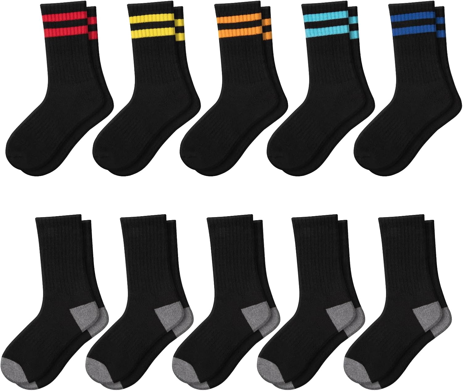 Comfoex 10 Pairs Boys Crew Socks Sports Athletic Long Calf Socks For Kids 4-10 Years Old With Cushioned Sole - Image 7