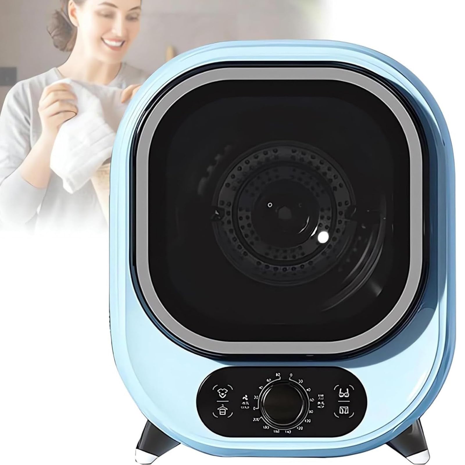 Mała suszarka bębnowa, przenośna suszarka kondensacyjna 0–200 minut Suszenie gorącym, 5kg Wentylowana suszarka bębnowa 35dB cicha do montażu na blacie lub montażu na ścianie,Blue