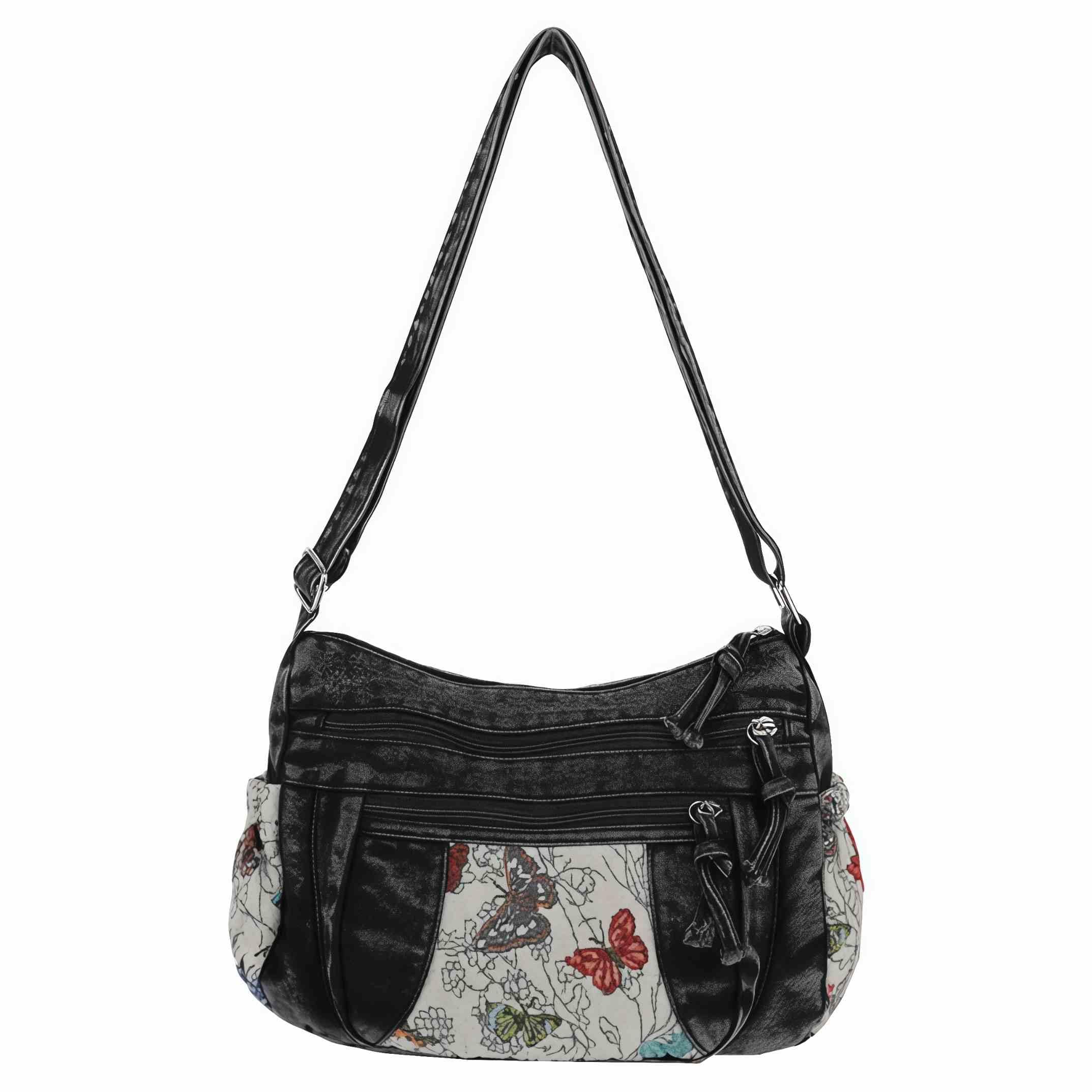 Black Denim Purse Crossbody Bags, Boho Hobo Crossbody Bags for Women, Casual Hippie Travel Purse with Lots of Pockets Style2-black