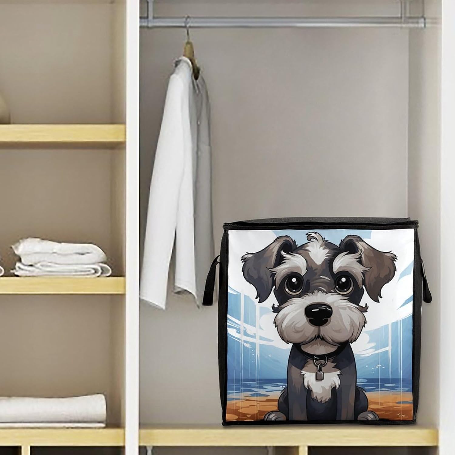 Adorable Schnauzer Storage Bag with Zippers And Handle Extra Large Bedding Comforter Storage Bag Foldable Blanket Storage Bags Fabric Moving Bags for Closet Organizer (70L)