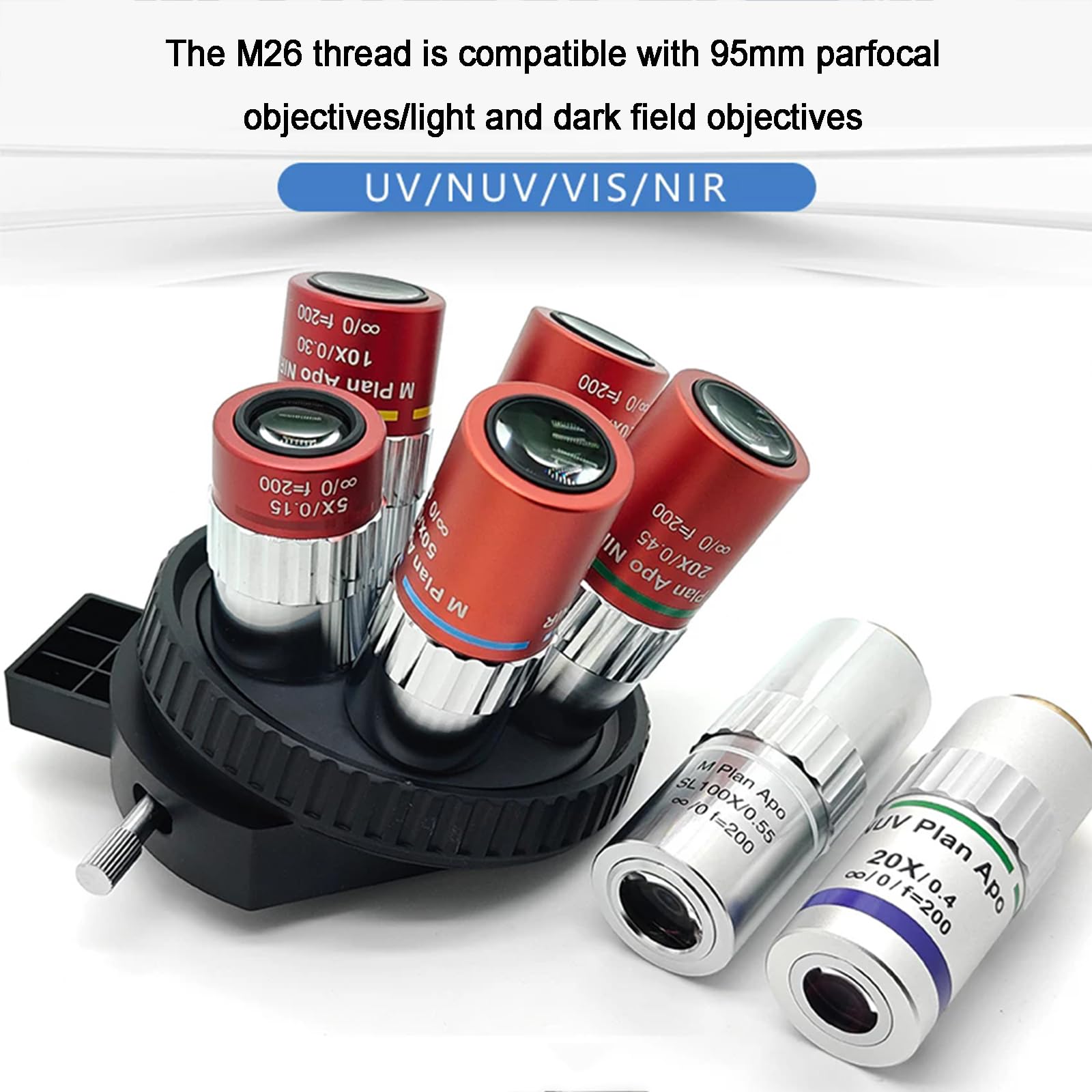 Adaptador De Objetivo para Microscopio, Torreta De Objetivo M26 De 5 Orificios, con Montura De Cola De Milano, Ajustable Paracéntricamente, 103 Mm De Diámetro, para Microscopios Industriales