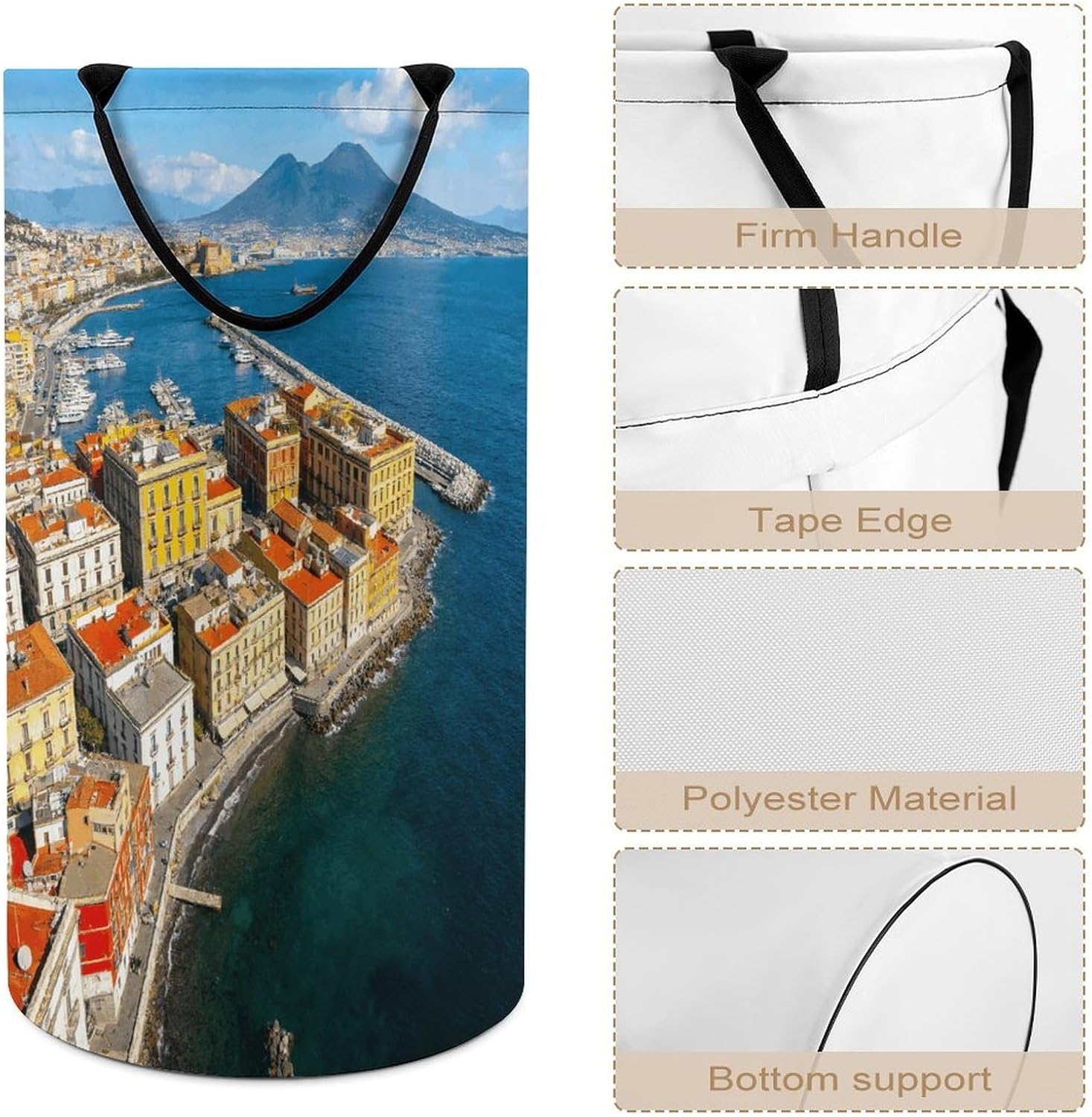 Naples Laundry Hamper Portable Lightweight Clothes Hampers Fashion Dirty Laundry Storage Basket Large Capacity Foldable Clothes Baskets for Bathroom Bedroom