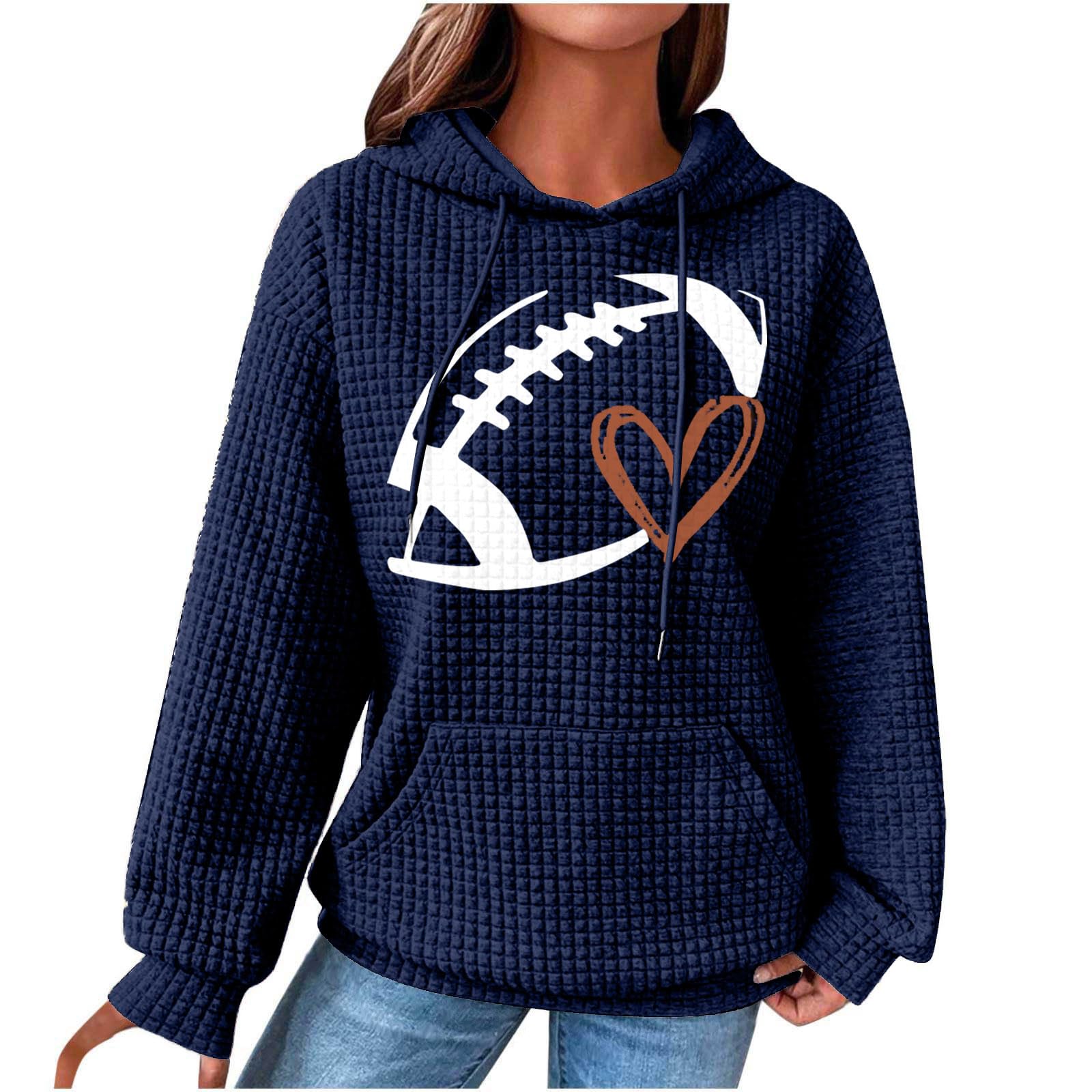 Bidobibo Womens Waffle Knit Top Hoodies Long Sleeve Sweatshirts Fall Fashion Plain Pullover Football Game Day Trendy Hoodie
