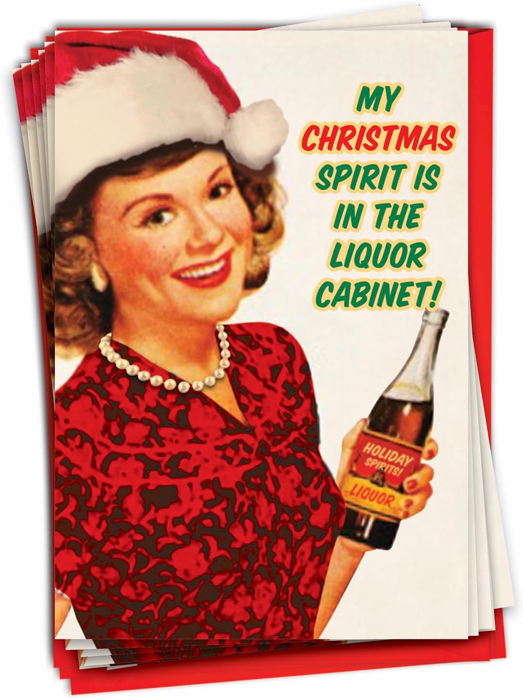 NobleWorks - 12 Funny Retro Christmas Cards w/Envelopes - Boxed Holiday Humor Greeting, Bulk Stationery (1x12 Design) - Santa Knows All B2543XSG